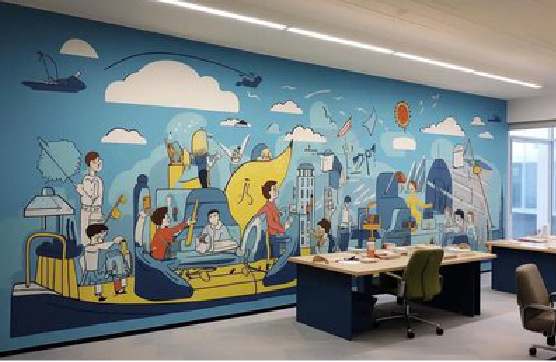 远安办公室墙绘的特点。